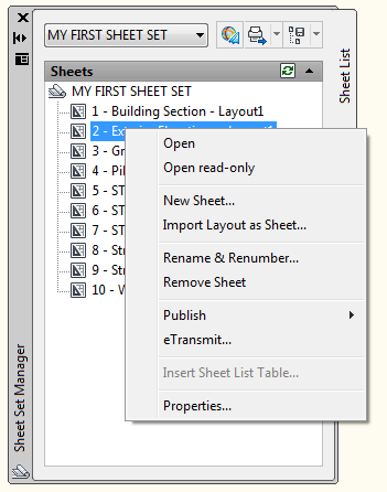 Sheet Set Options in AutoCAD