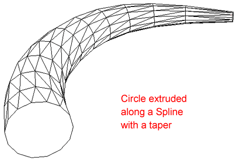 Extruded Circle along a path with a taper.